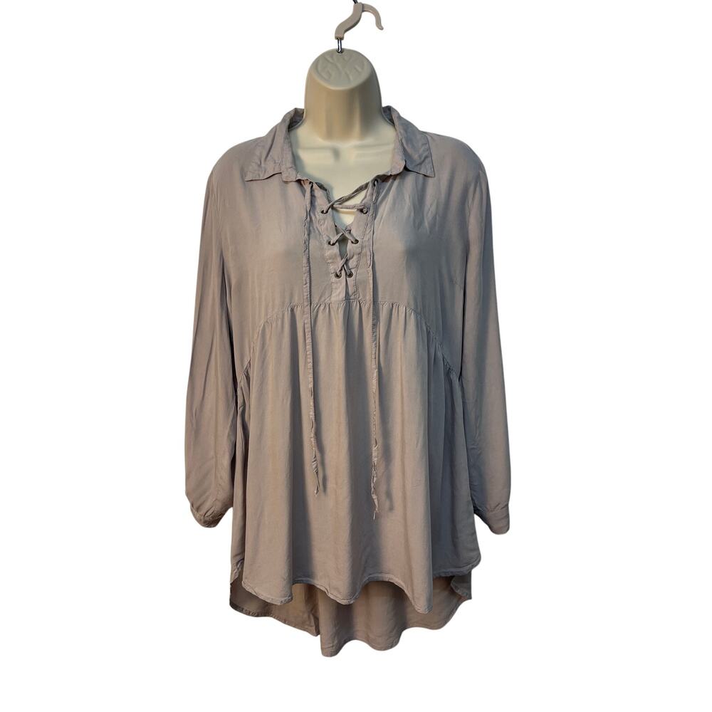 Umgee Dark Beige/Tan Roll Up Sleeve Babydoll Top/Tunic/Dress Medium